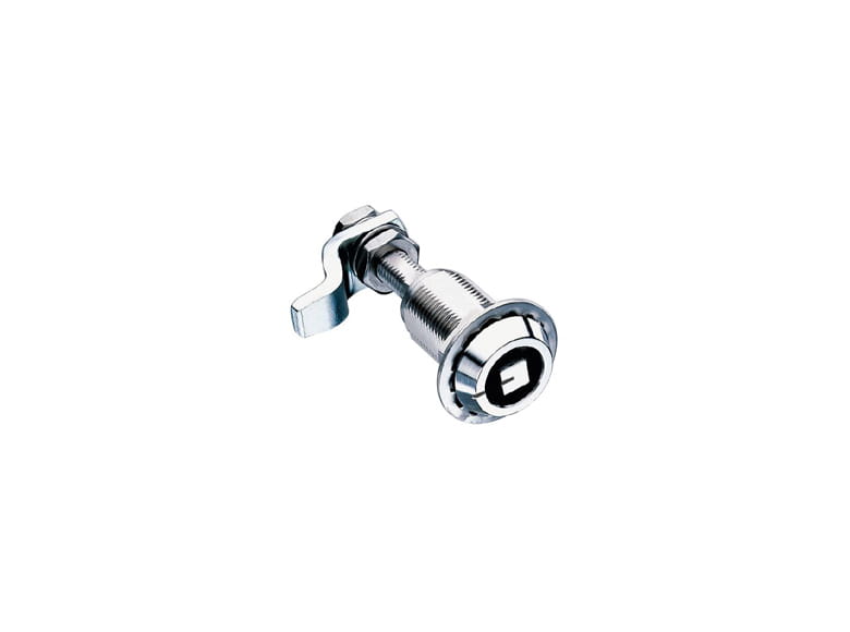 A silver compression latch on a white background.
