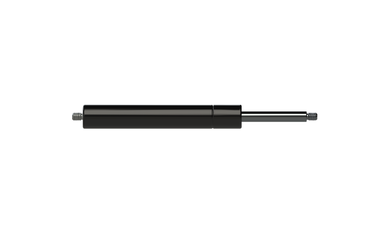 A black Camloc Motion Control SWIFT & SURE fixed force gas spring on white background