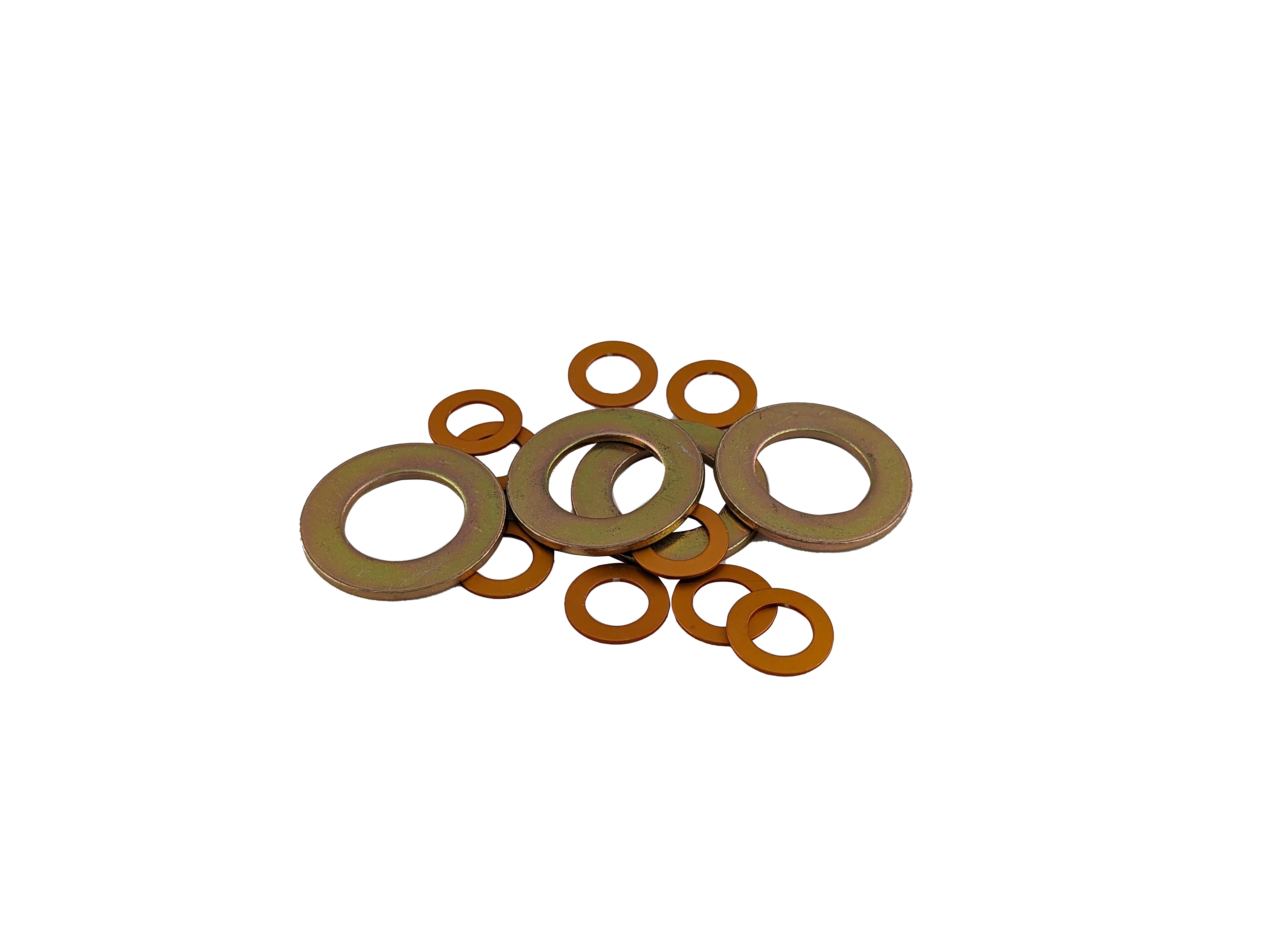 A collection of aerospace washers on a transparent background, emphasizing their industrial design.