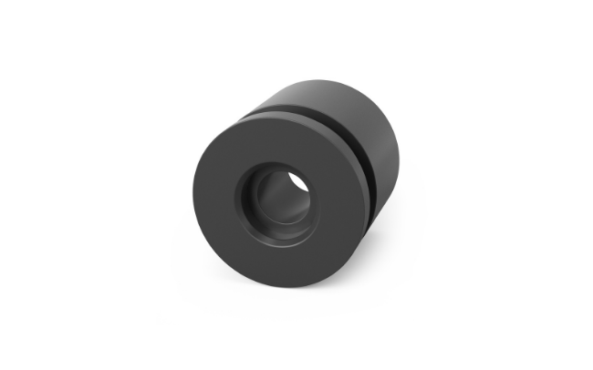 Ein schwarzer MM-Welding LiteWWeight® Doppelstift zur Befestigung in Polypropylen-Wabenplatten, der es ermöglicht, sogar ein Metallgewinde in diesen Strukturen zu erstellen.