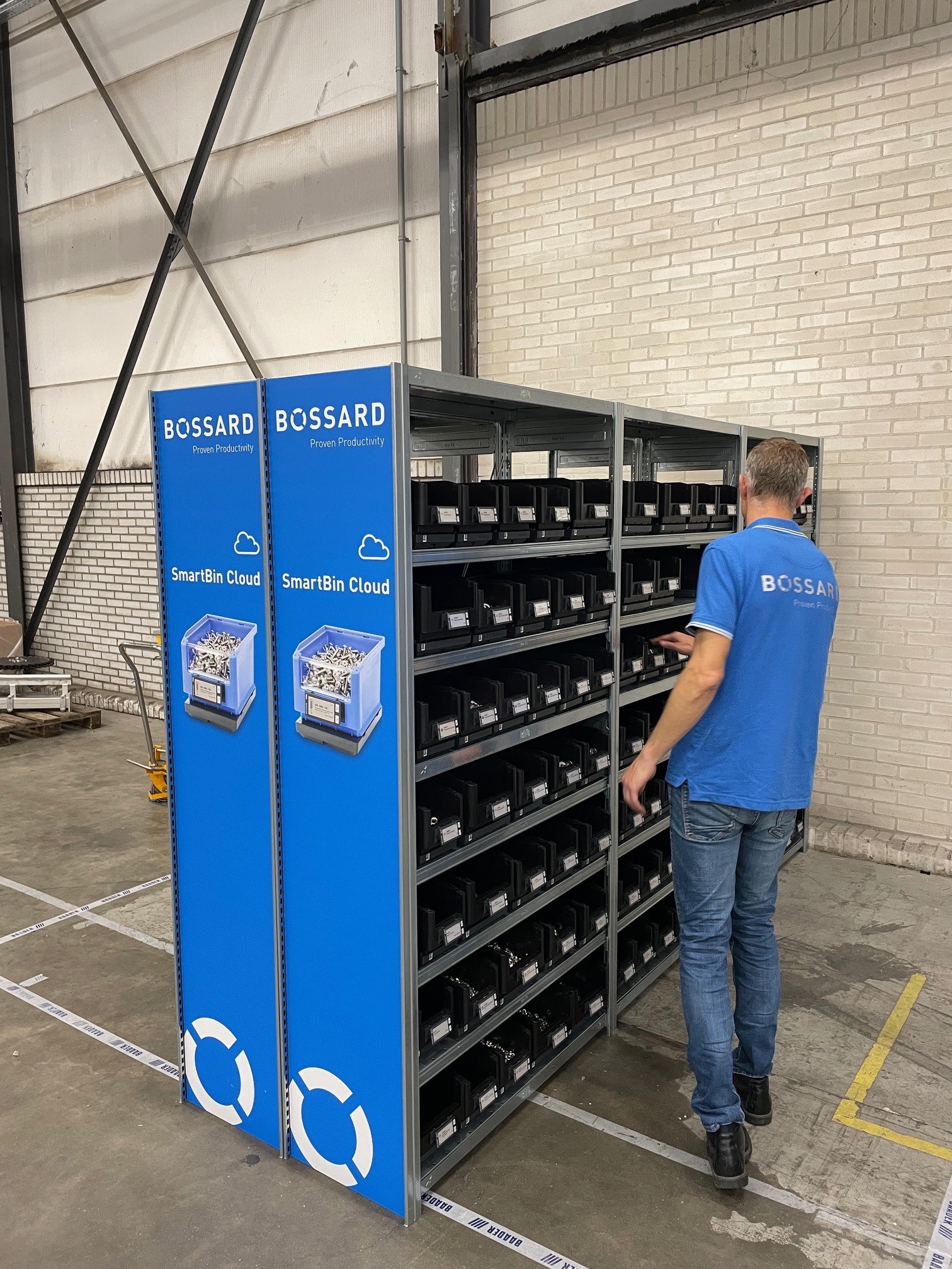 A Smart Factory Logistics rack with fasteners on site at BAADER