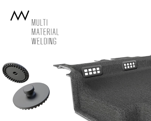 Nahaufnahme von MultiMaterial-Welding-Befestigern auf Verbundmaterial