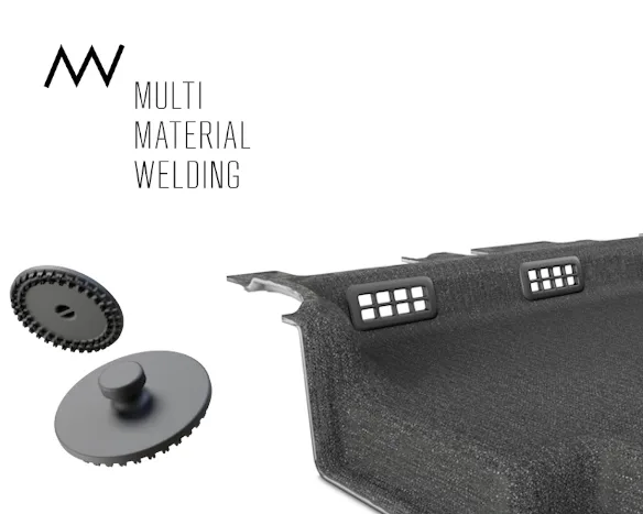 Nahaufnahme von MultiMaterial-Welding-Befestigern auf Verbundmaterial