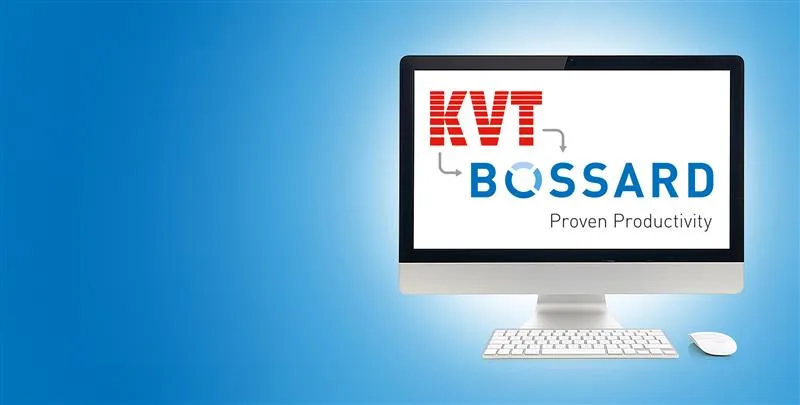 Computerbildschirm zeigt KVT-Website, die zur BOSSARD-Website wechselt, mit entsprechenden Logos