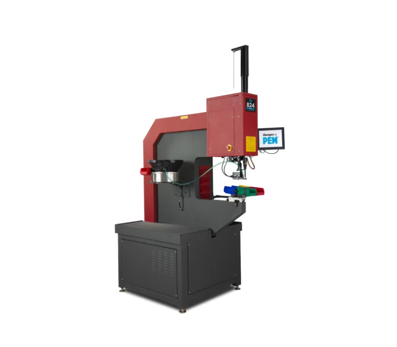 Una pressa di inserimento Haeger 824 MSPe per installare dispositivi di fissaggio autoaggancianti