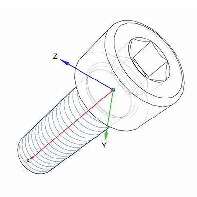 CAD illustration of a hex socket head cap screw