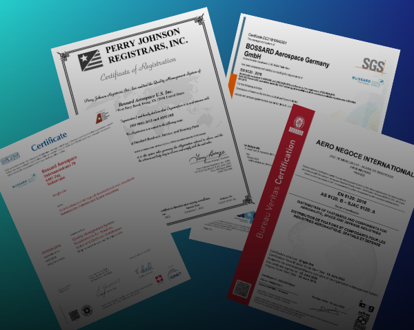 Certificats EN9120 de Bossard Aerospace sur différents sites