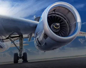 Aircraft wing and enging landed with gradient