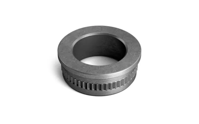 Ein FASTEKS Kompressionsbegrenzer in runder Ausführung mit Kopf auf weissem Hintergrund.