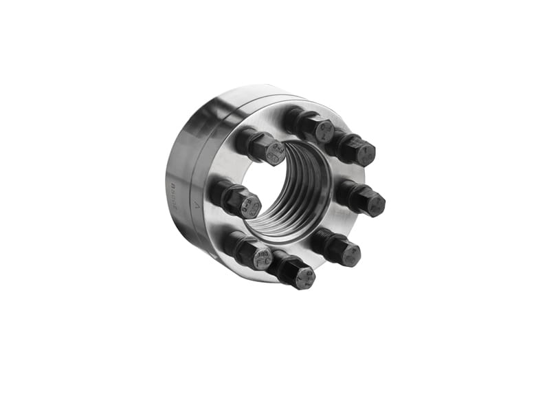 Close-up of a tensioner nut on white background