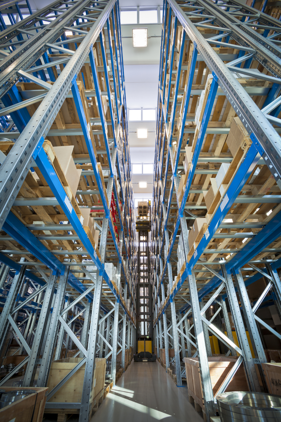 View into a high-bay warehouse