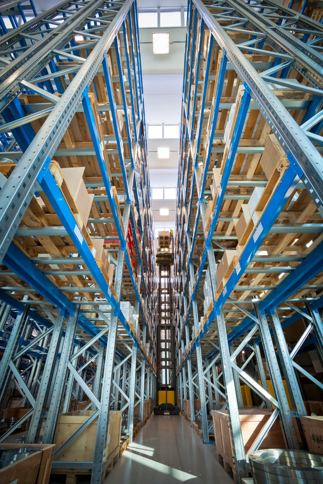 View into a high-bay warehouse