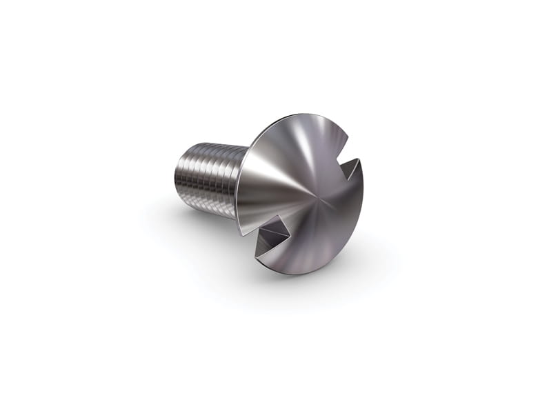 A notched screw on a white background.