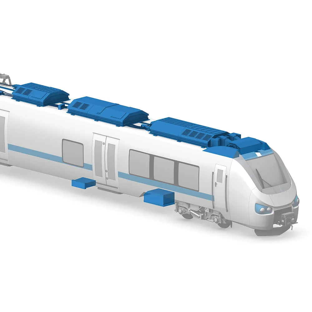 Supply units in rail vehicles with white background