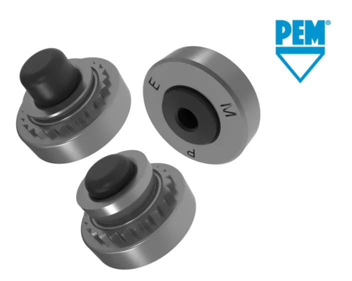 Drei runde PEM PreTect Bauteile mit schwarzer Beschichtung.