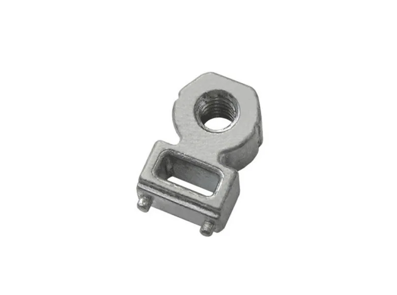 An EE right angle clinching fastener on a white background.