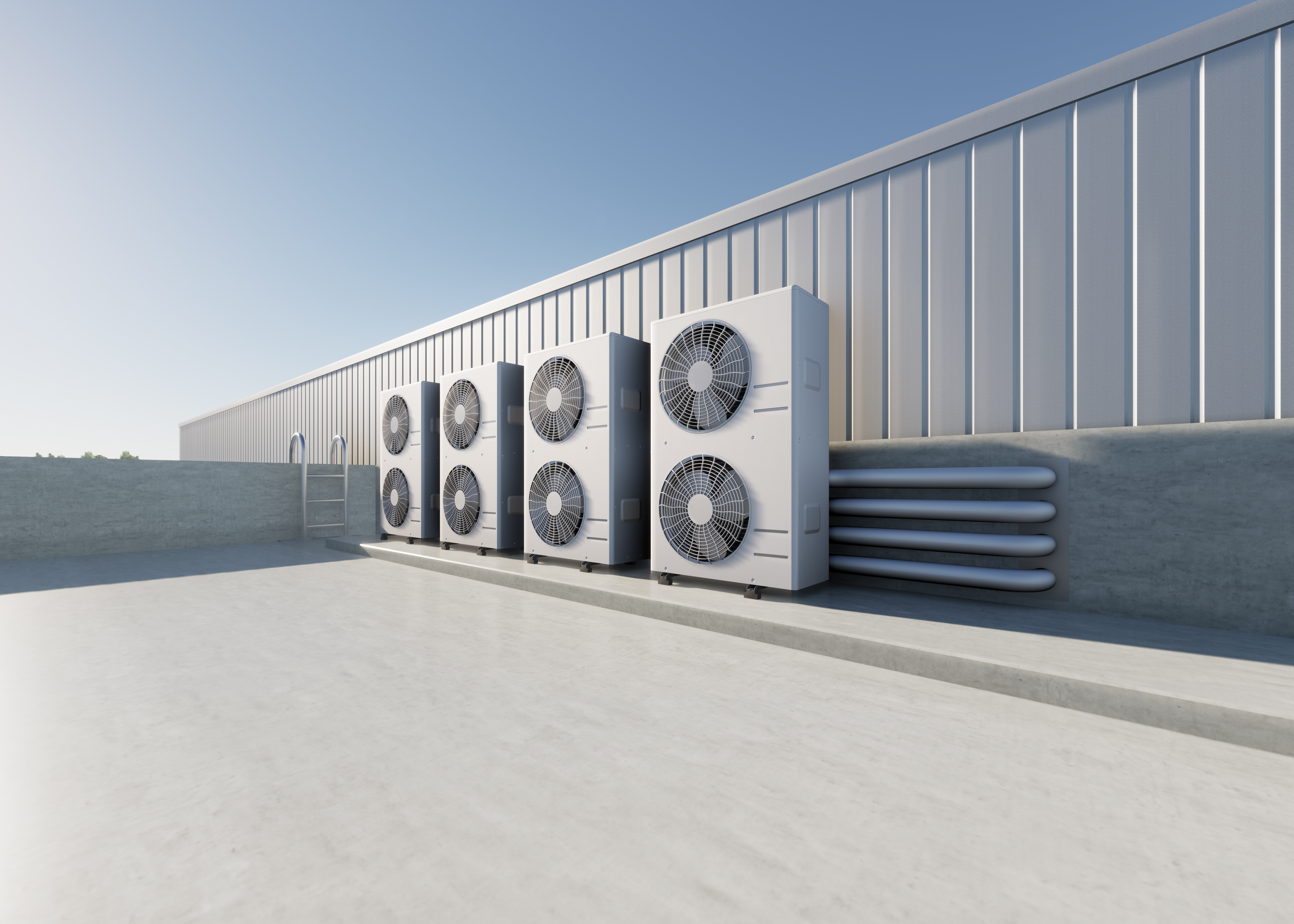 A clean heating, ventilation, and air conditioning installation on the roof.