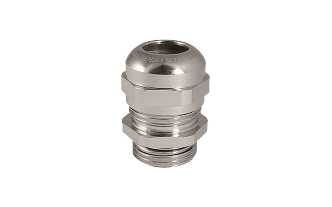 A Jacob Perfect plus Ex metal cable gland on white background