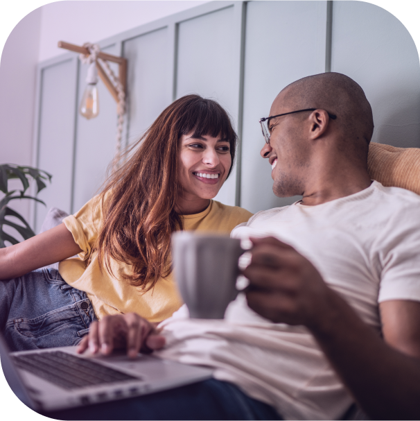 couple with laptop and tea (square)