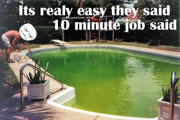 Man cleaning pool annoyed meme
