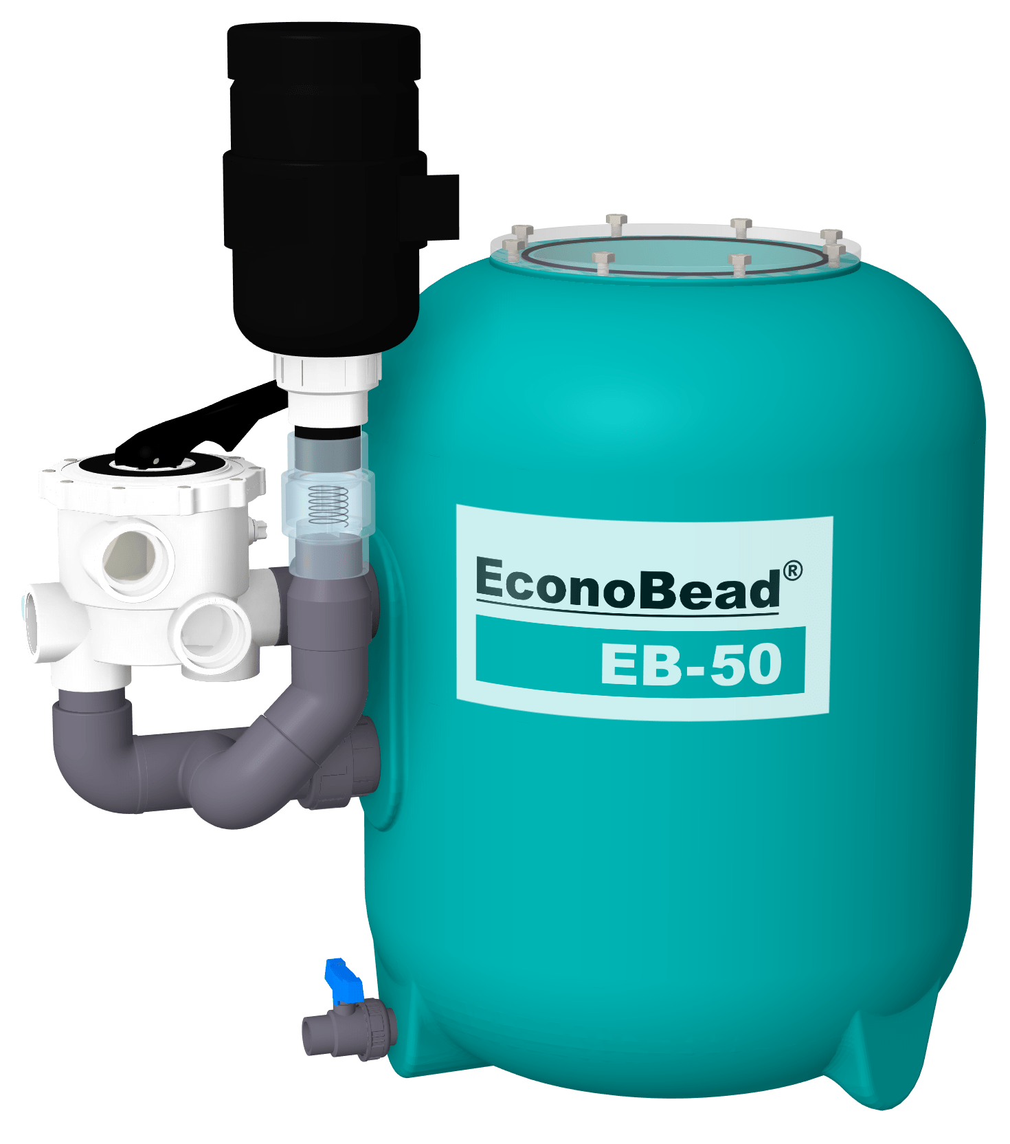 AquaForte EB-50 with Ø50 mm pipe work & 1½” 6-way valve