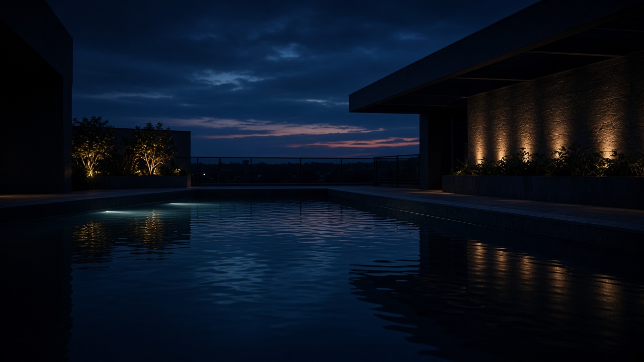 Commercial pool at dusk