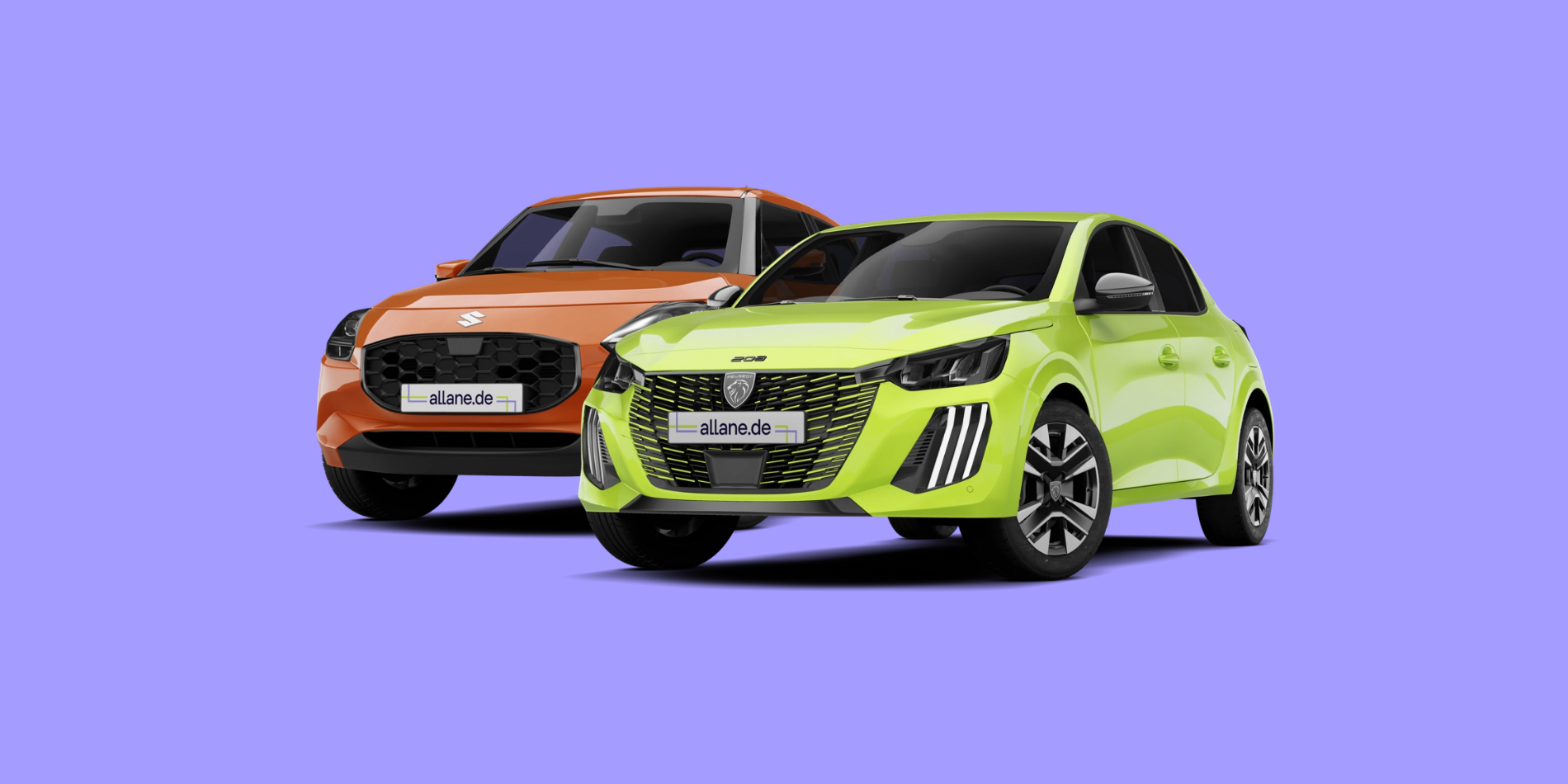 Suzuki Swift in orange neben dem Peugeot 208 in agueda gelb