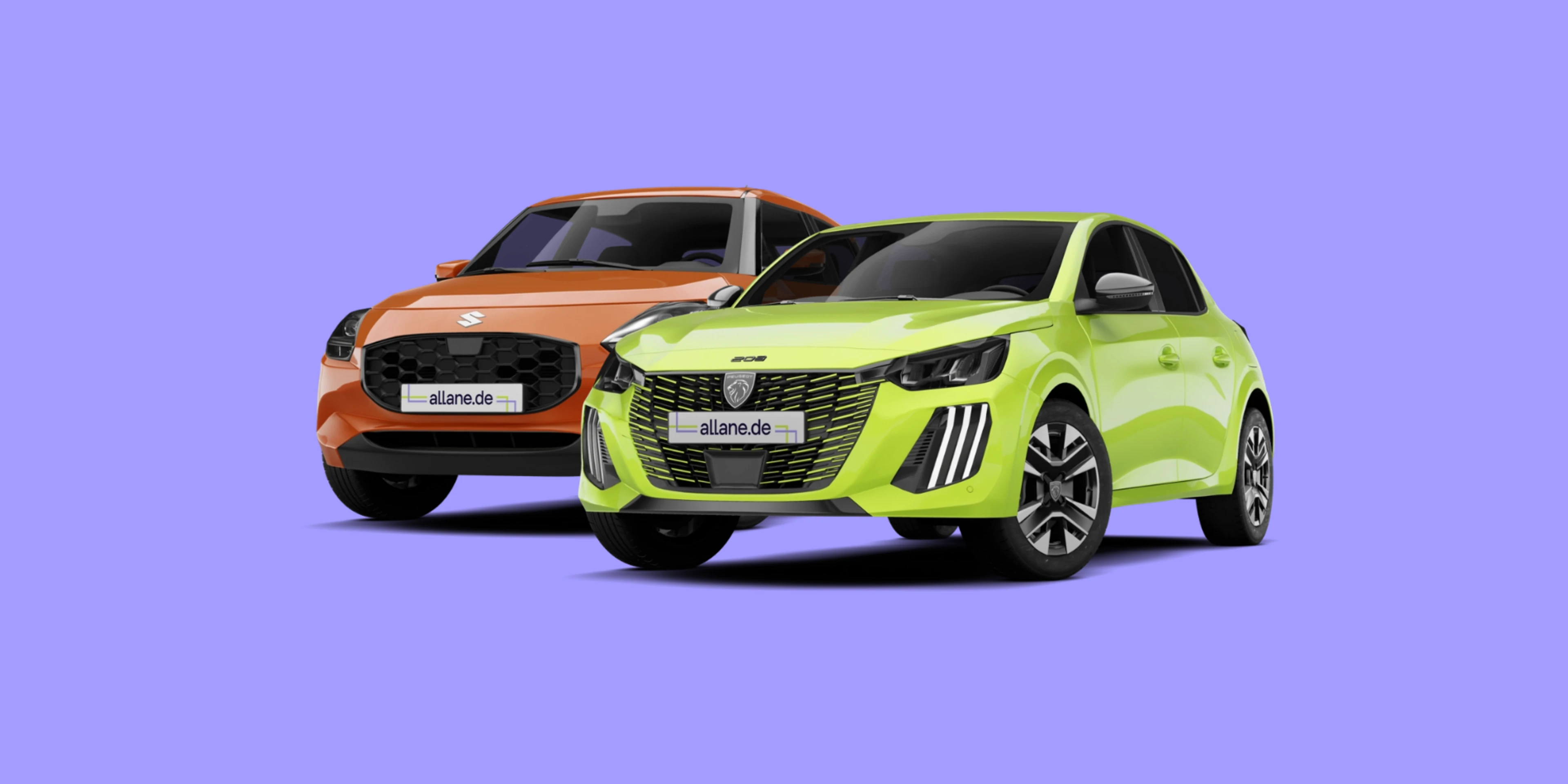 Suzuki Swift in orange neben dem Peugeot 208 in agueda gelb