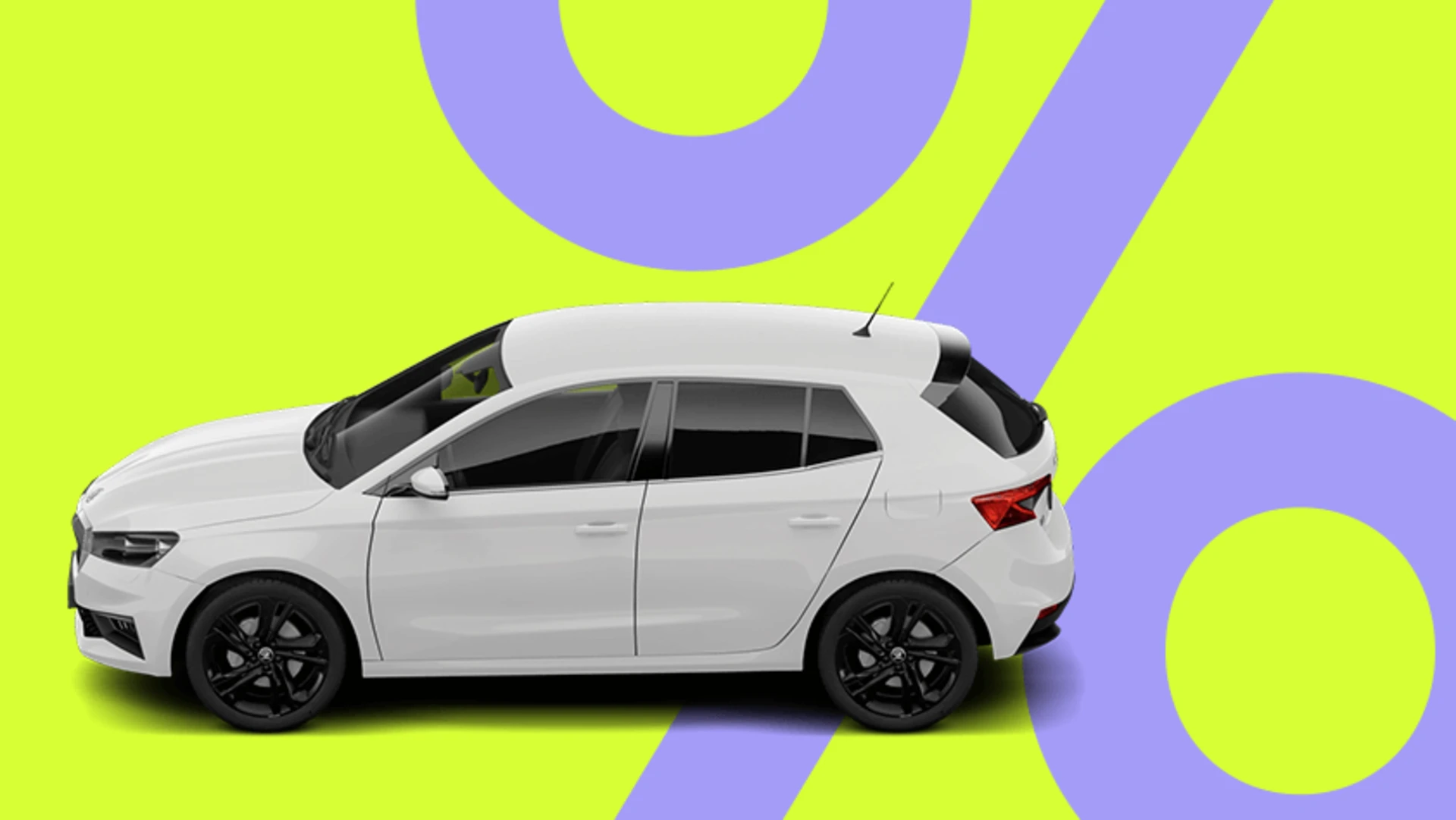 Weißes Auto auf einem Prozentzeichen