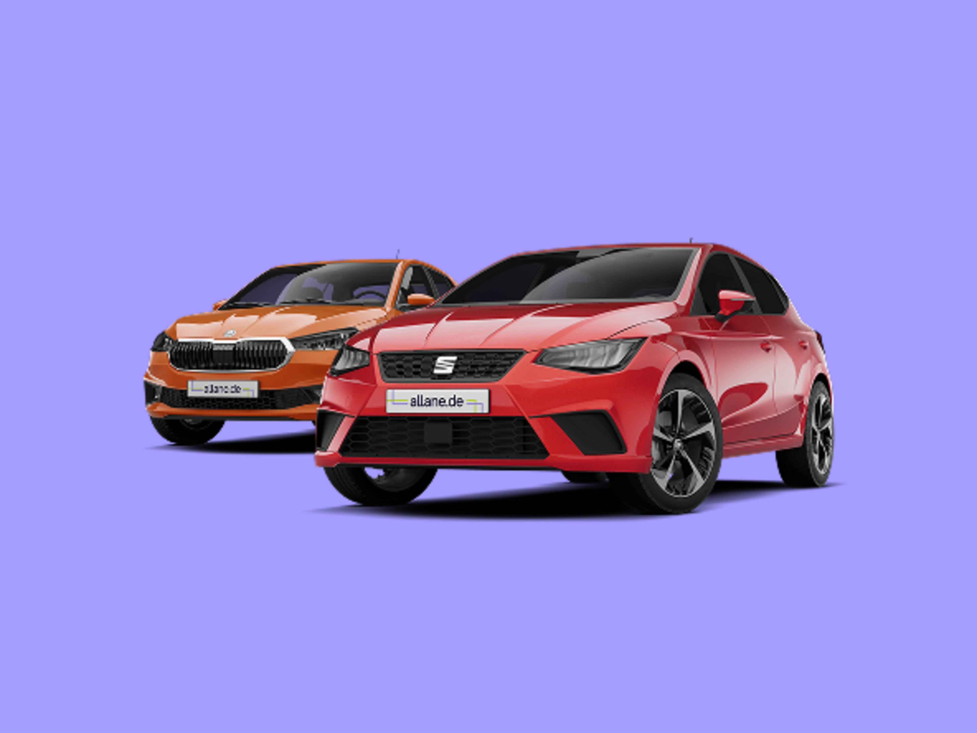 Skoda Fabia in orange neben SEAT Ibiza in rot
