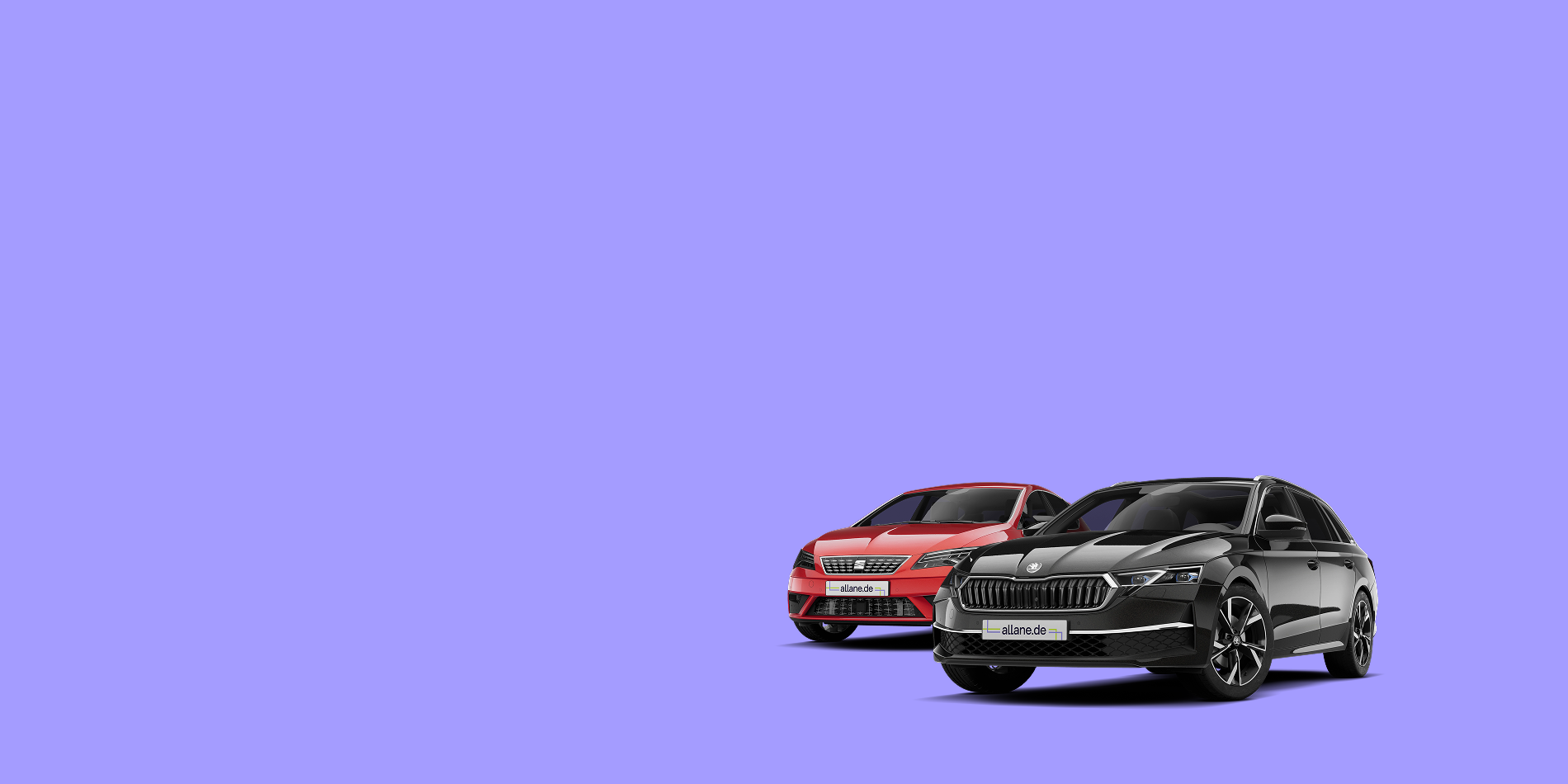 SEAT Leon und ŠKODA Ocativa auf violettem Hintergrund