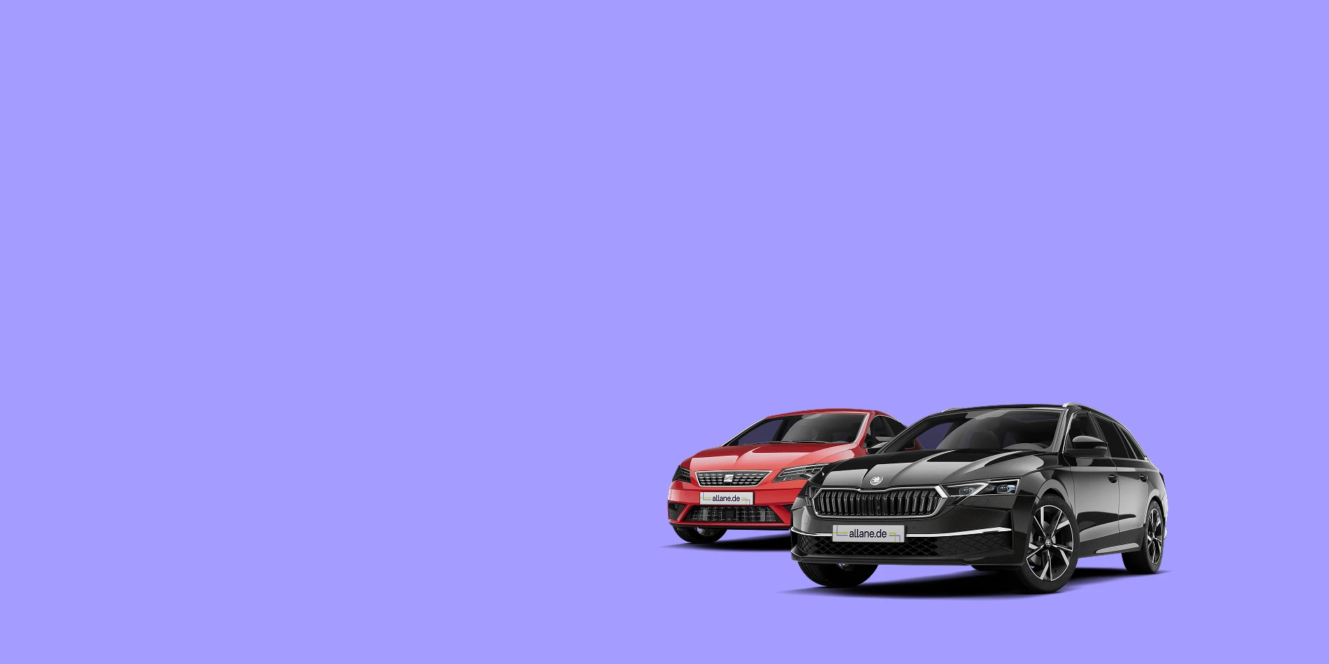 SEAT Leon und ŠKODA Ocativa auf violettem Hintergrund