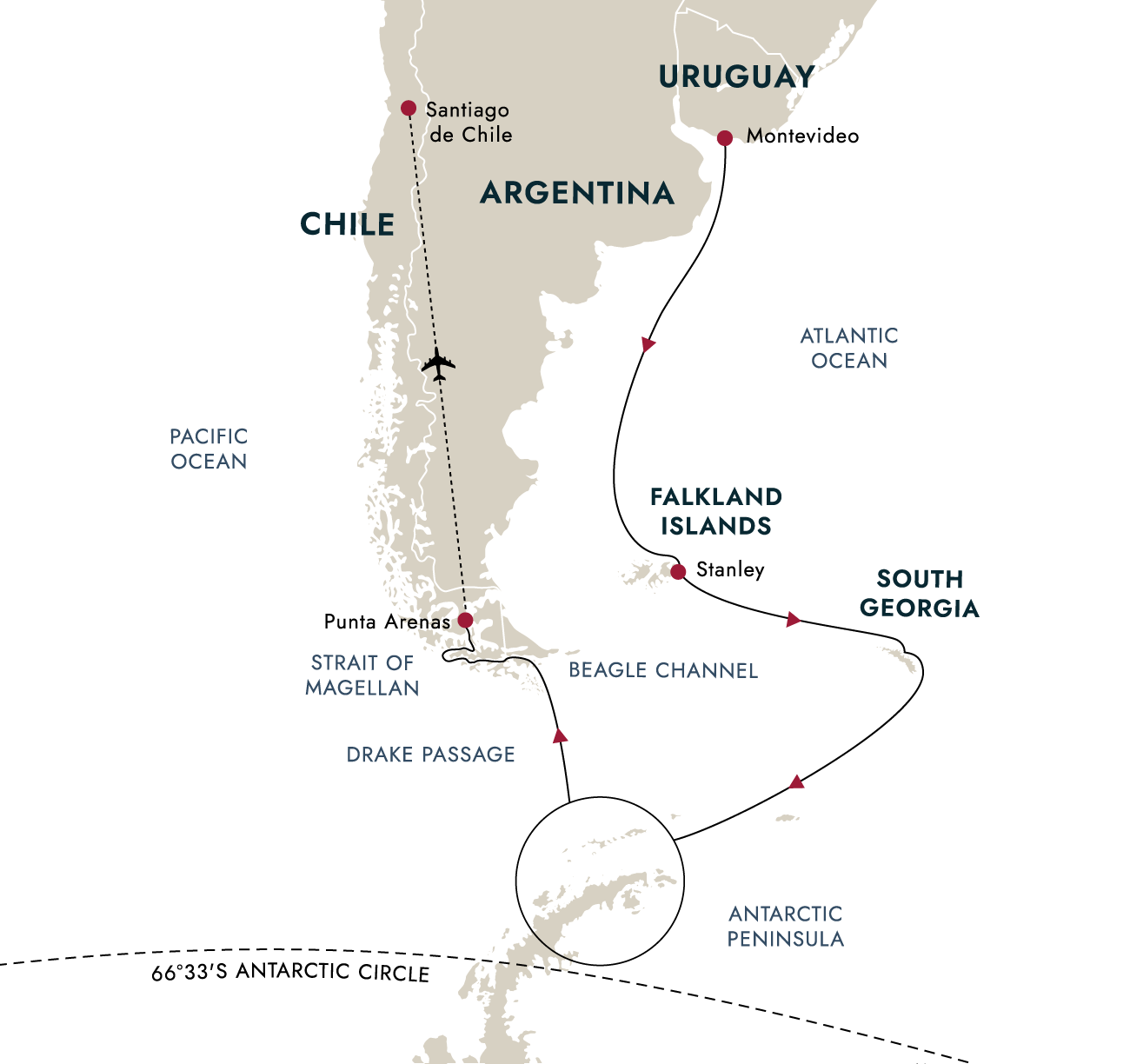 Life Returns - Springtime Expedition to Antarctica (Montevideo) – route map