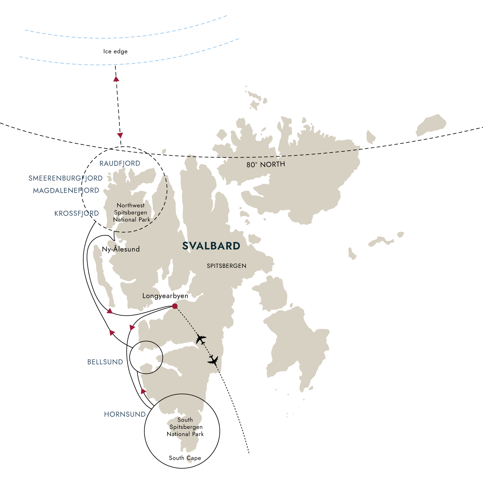 Svalbard in Spring – The Return of the Sun (with Overnight in Oslo) – MS Spitsbergen – route map