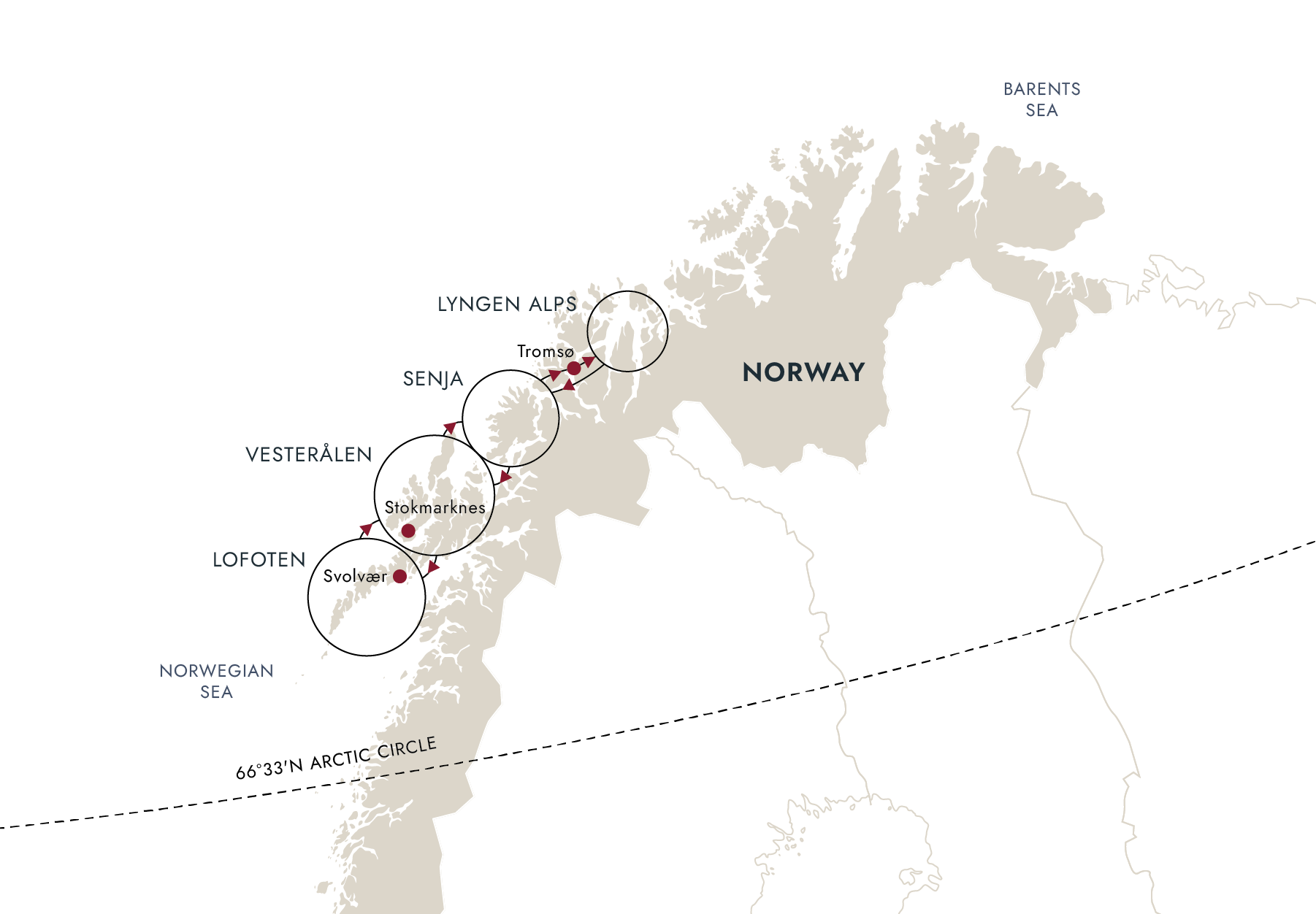 Ultimate Norway at Christmas - Arctic Expedition under the Northern Lights (2027/28) – route map