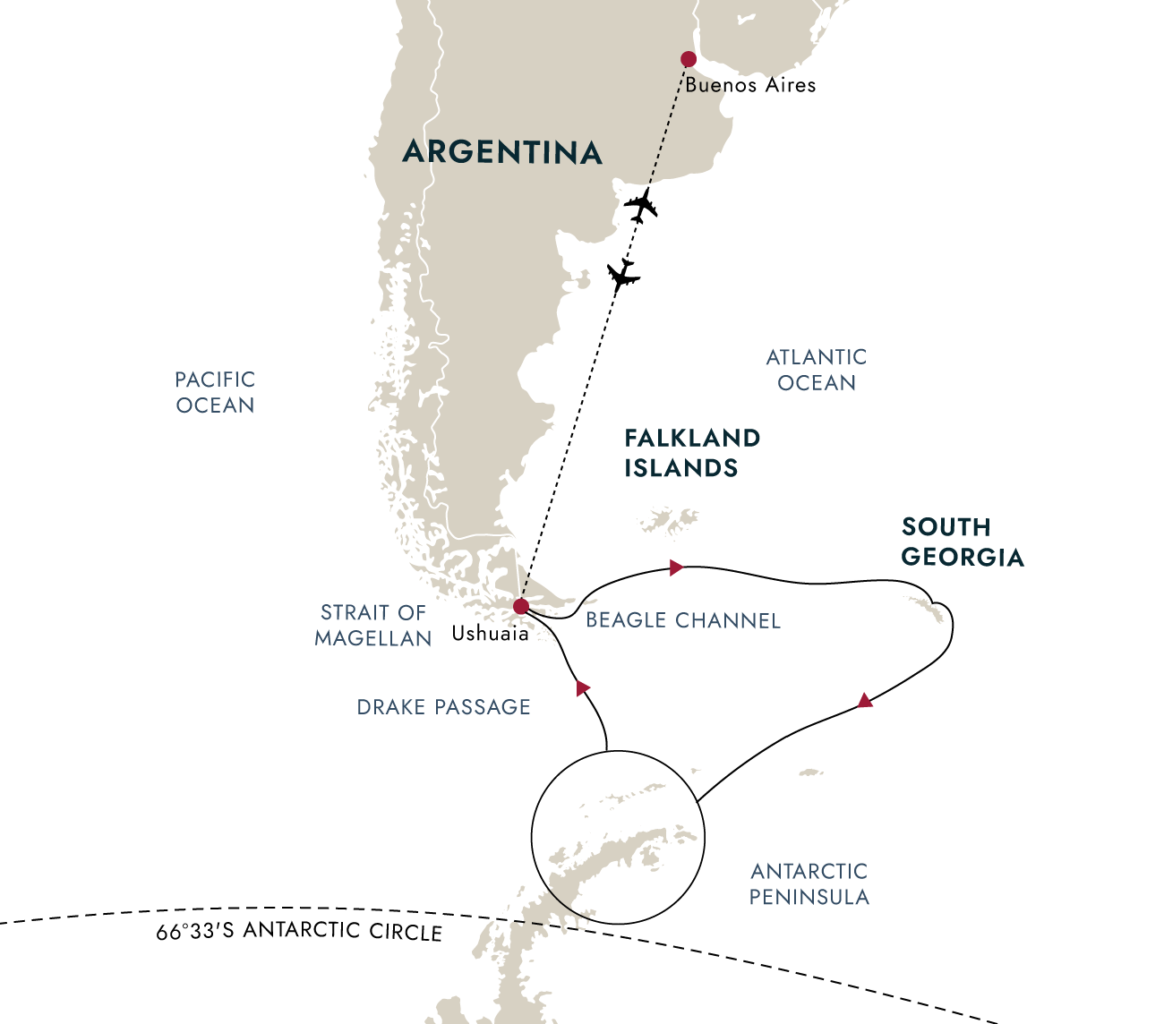 Antarctica & South Georgia: Kingdoms of Ice and Wildlife – route map