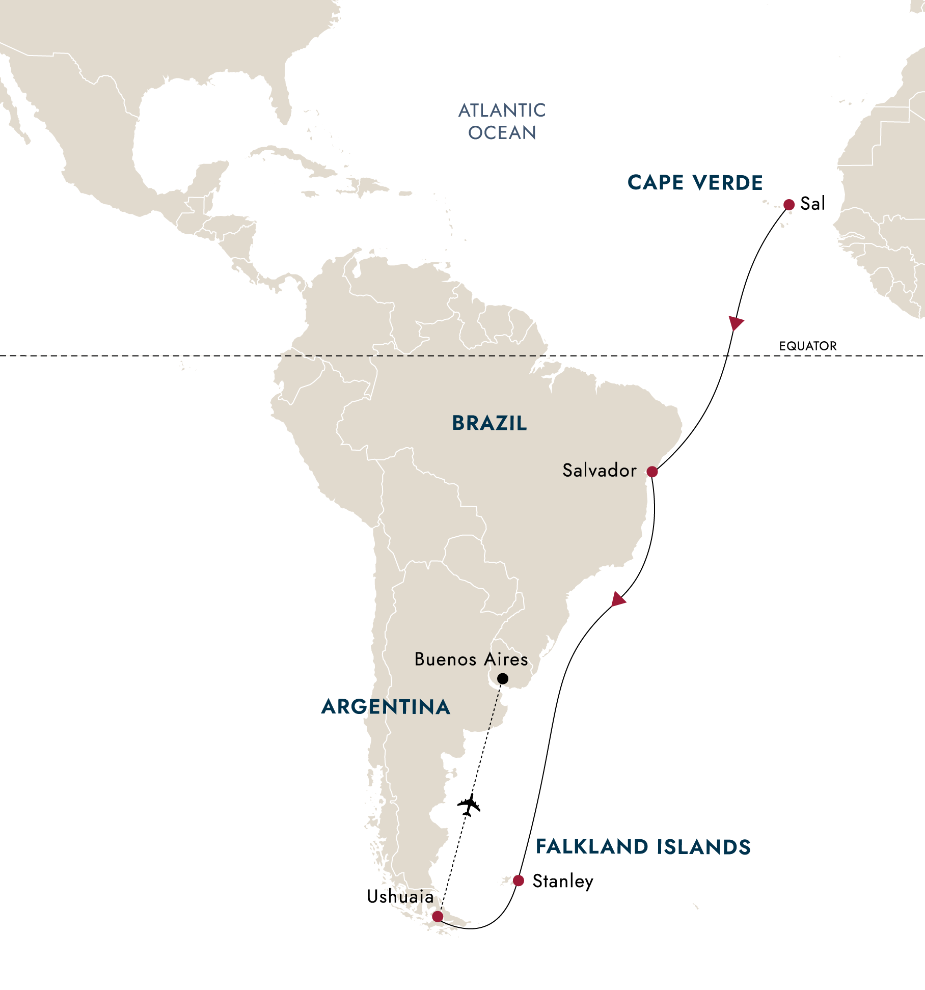 Transatlantic – Cape Verde to Ushuaia – route map