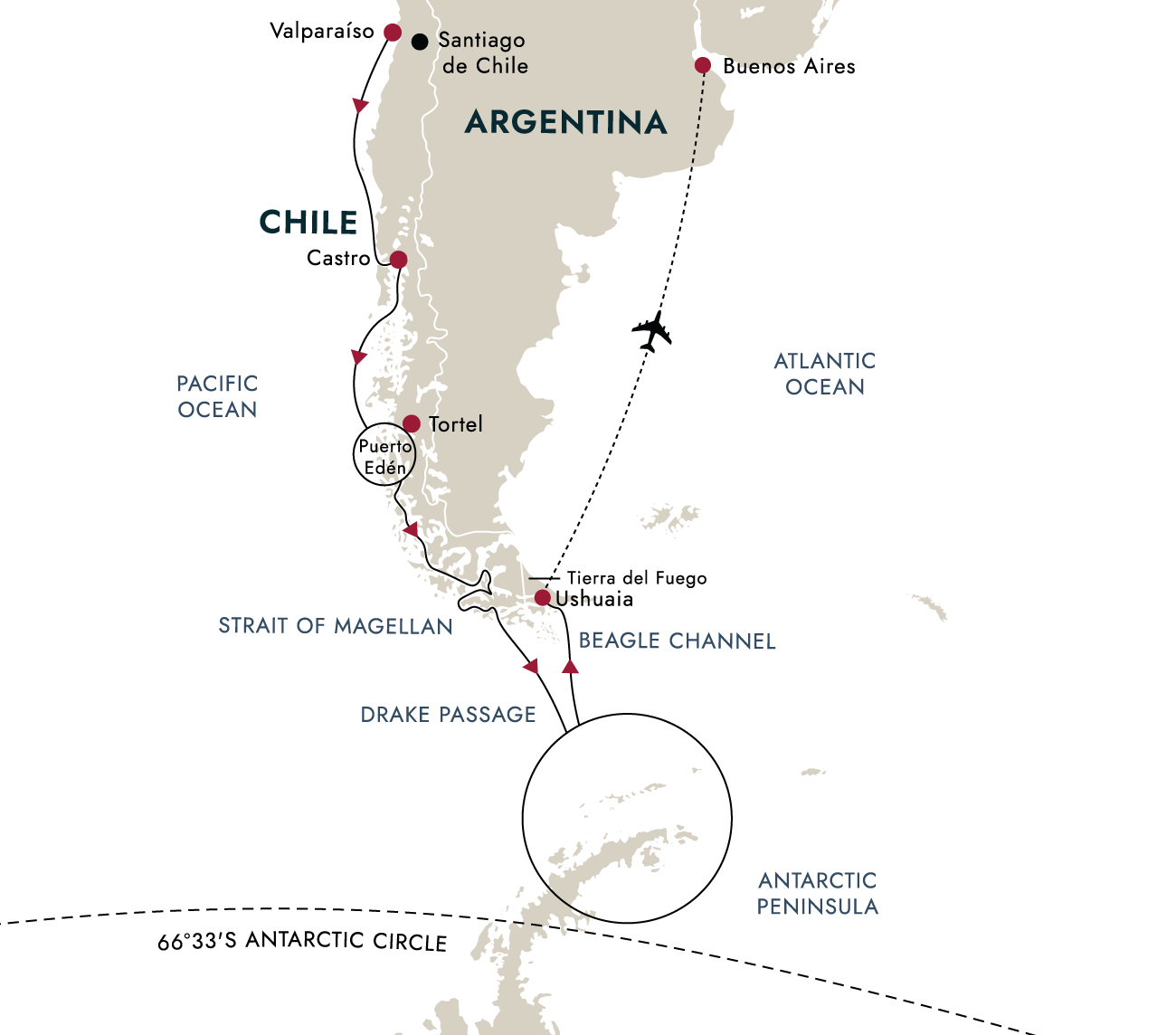 Antarctica & Patagonia Expedition – route map