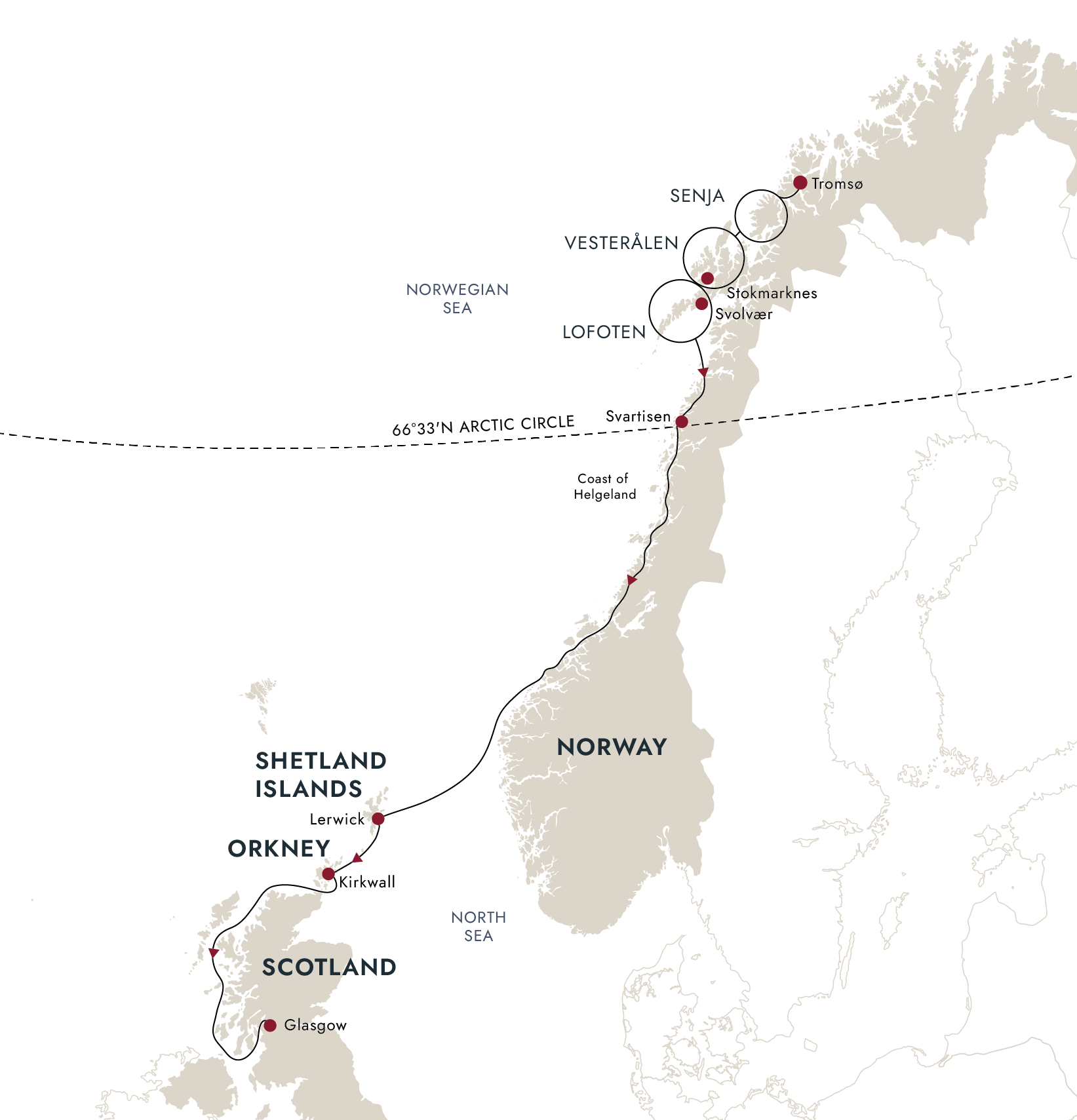 Nordic Navigator-From Norway’s Wilds to Scotland’s Isles Itinerary Map