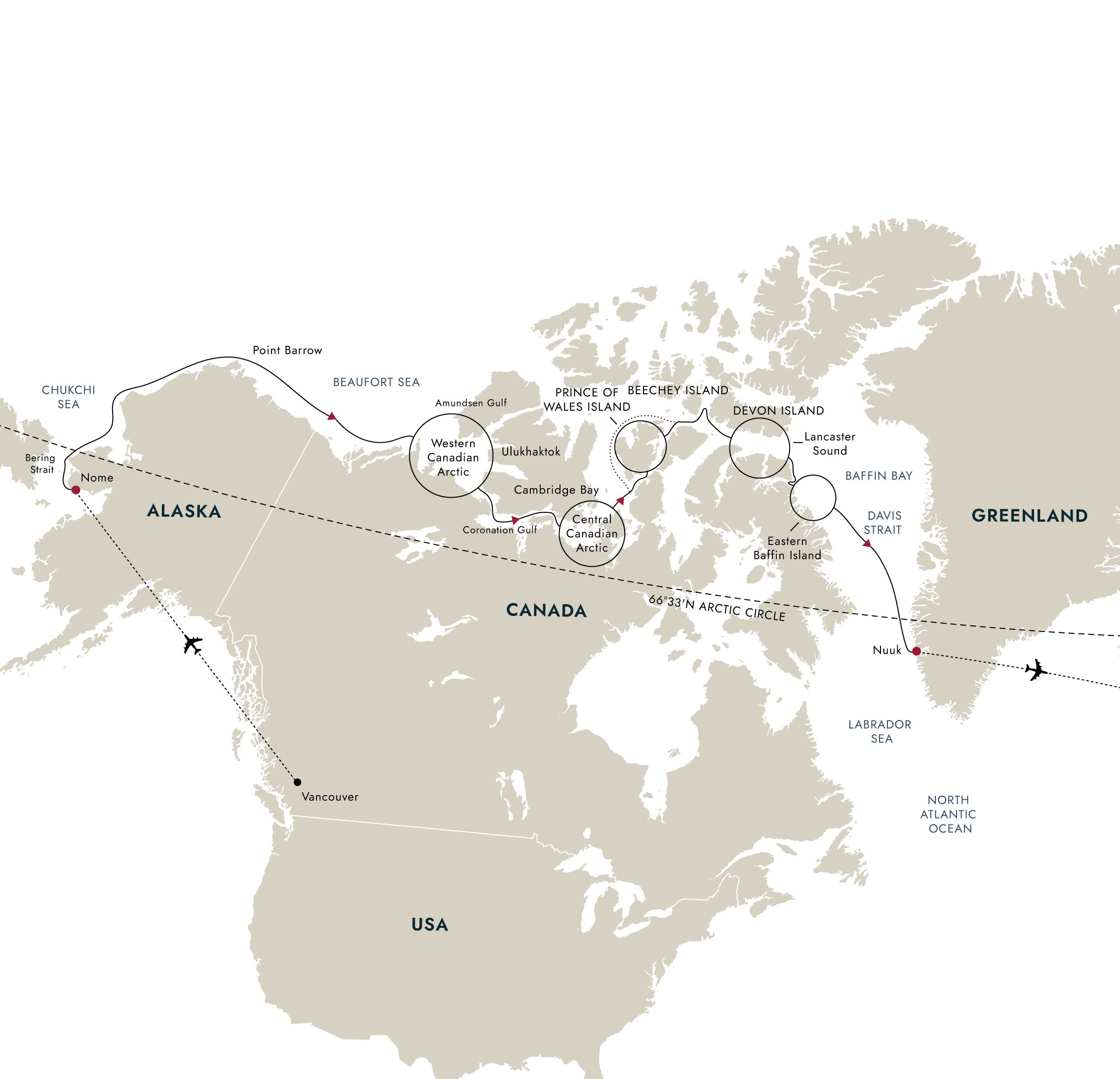 The Iconic Northwest Passage – Across the Top of the World (2028) – route map