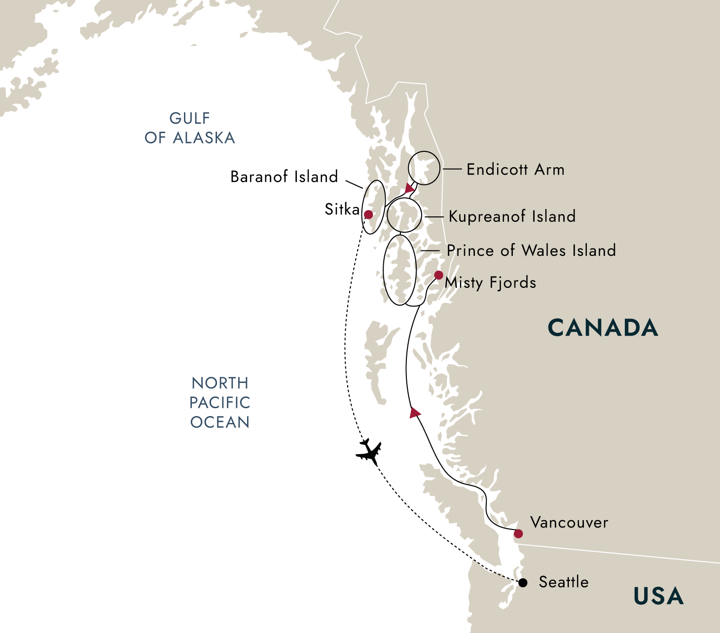 Alaska's Inside Passage – Wilderness & Culture (Northbound) – route map
