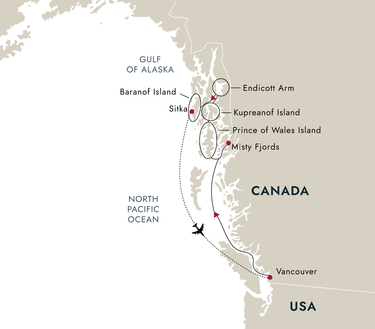 Alaska's Inside Passage – Wilderness & Culture (Northbound) – route map