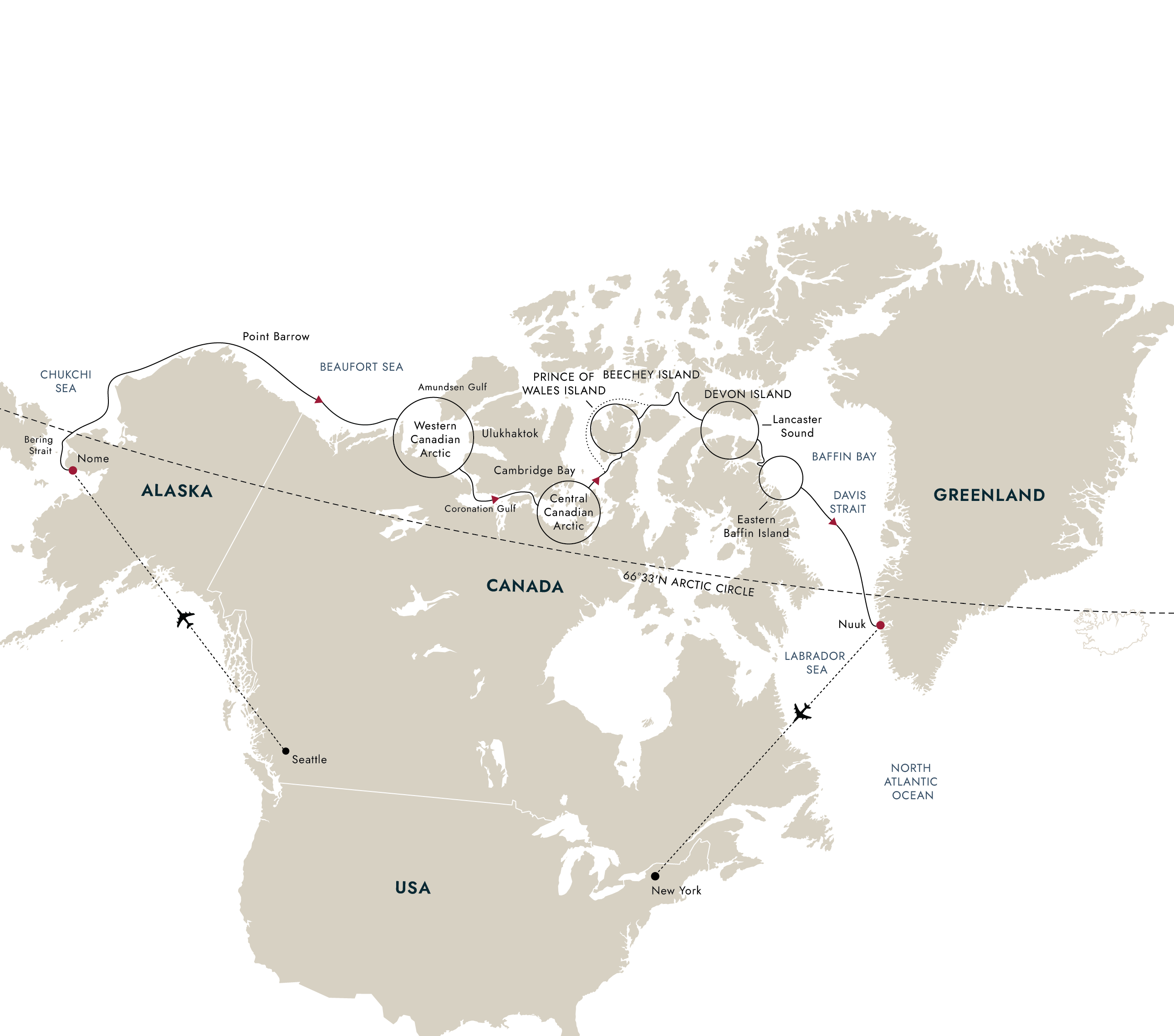 The Iconic Northwest Passage – Across the Top of the World (2028) – route map