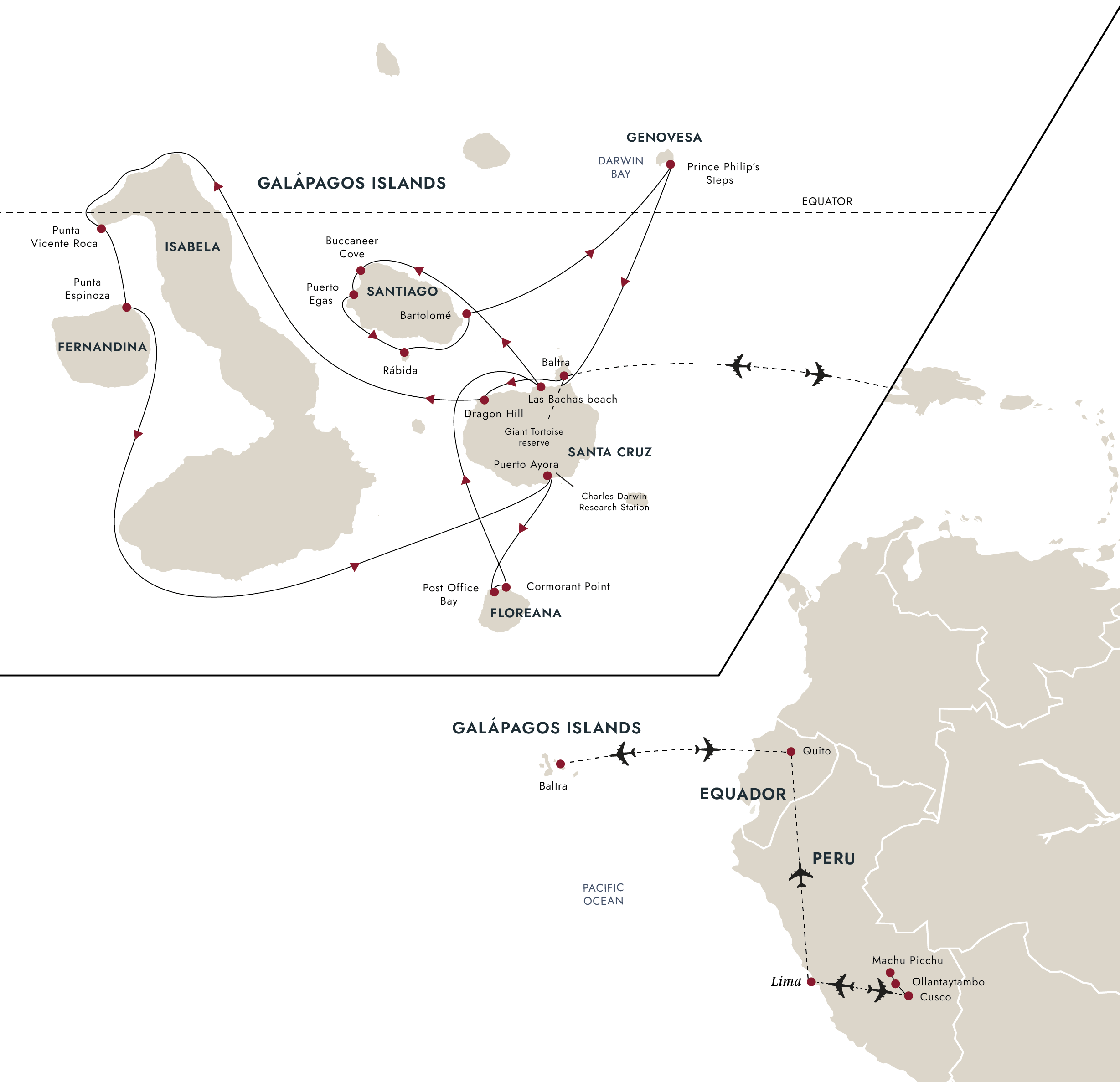 Nine of the Best Isles | plus Machu Picchu (Western and Northern Route) Itinerary Map