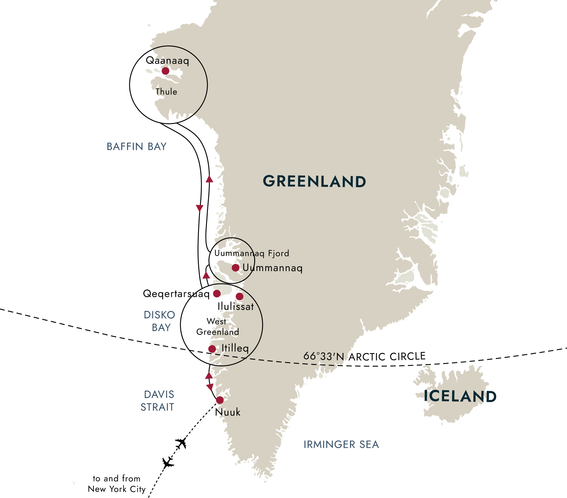 Grand Greenland – Mythical Lands of the North (Flight from/to New York Included) Itinerary Map