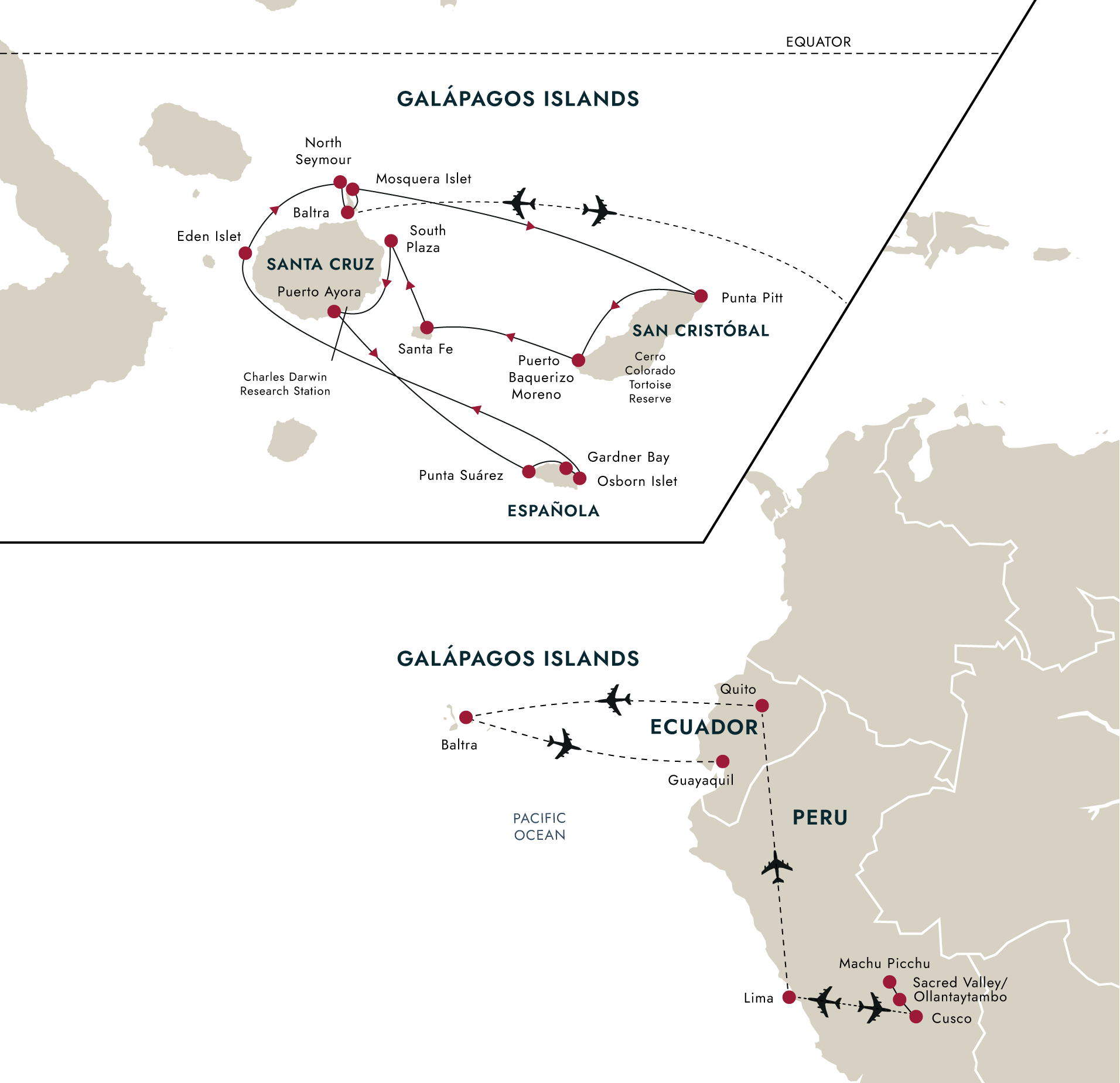 Galápagos Islands – In Darwin’s Footsteps Plus Machu Picchu – route map