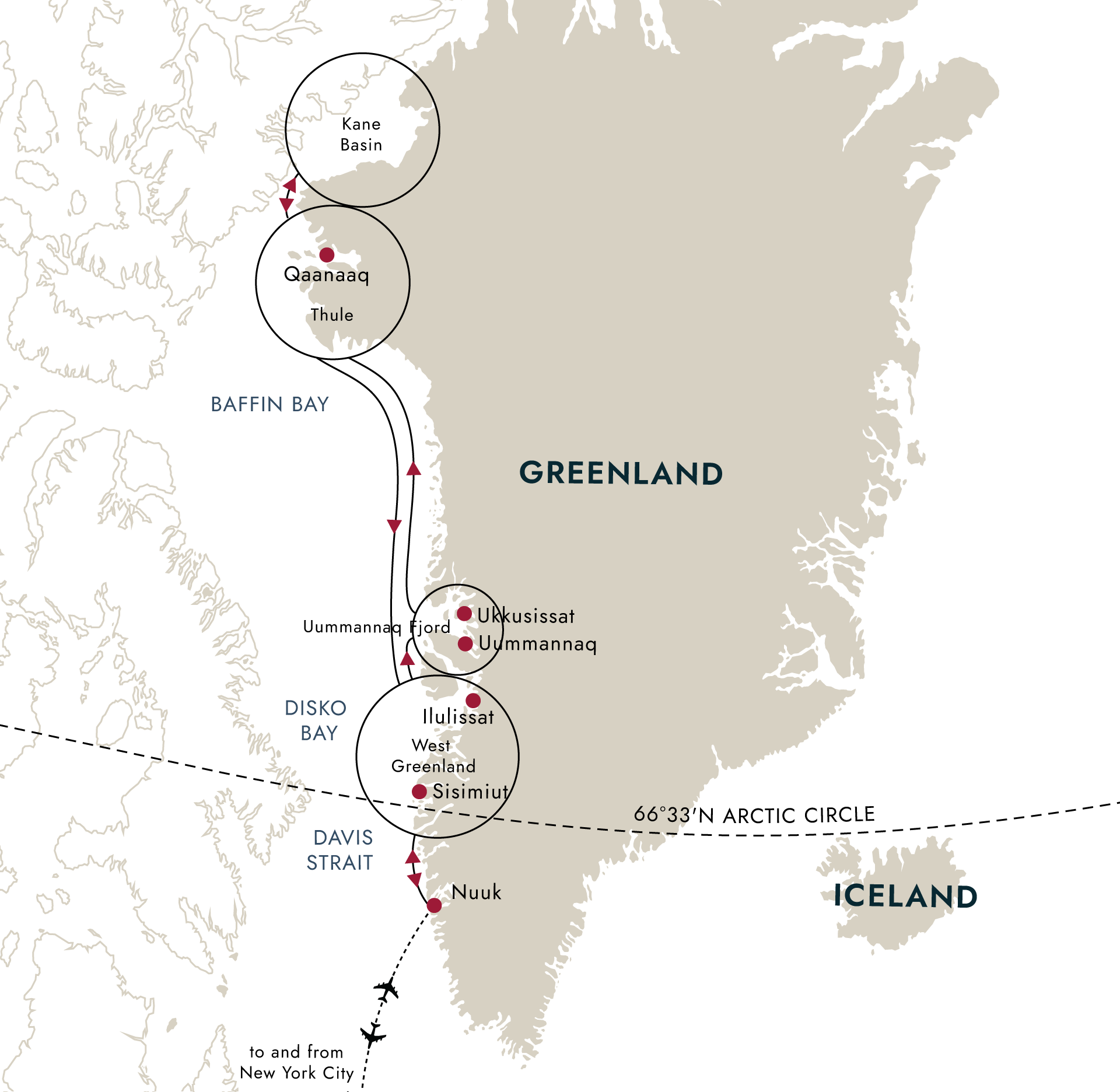 Grand Greenland – Farthest North to Thule and Kane Basin (Flight from/to New York Included) Itinerary Map