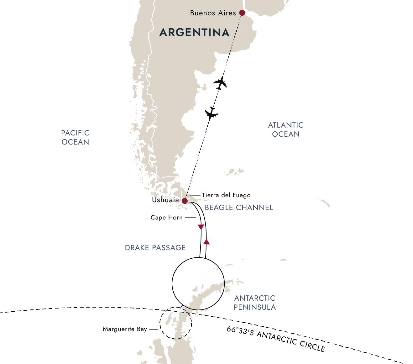 Antarctic Circle Expedition Itinerary Map