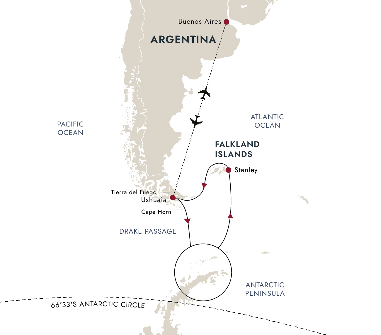 Antarctica & Falkland Expedition Itinerary Map