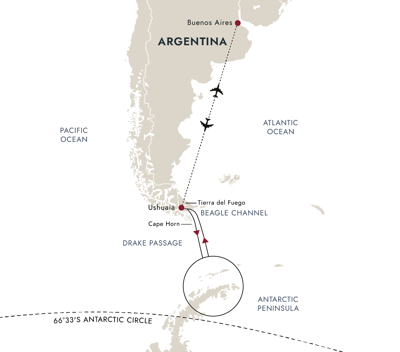Highlights of Antarctica Itinerary Map
